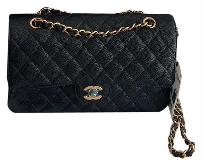 Chanel Classic Flap L M L Black Gold Hardware Caviar Leather Shoulder Bag 