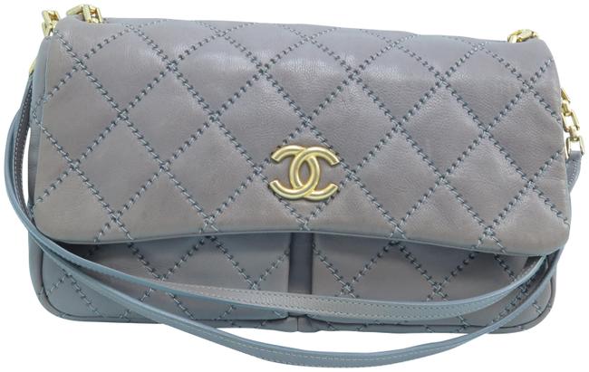 Chanel Classic Flap Leather Satchel Grey Calfskin Shoulder Bag 