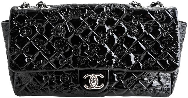 Chanel Classic Flap Lucky Charms Black Patent Leather Shoulder Bag 
