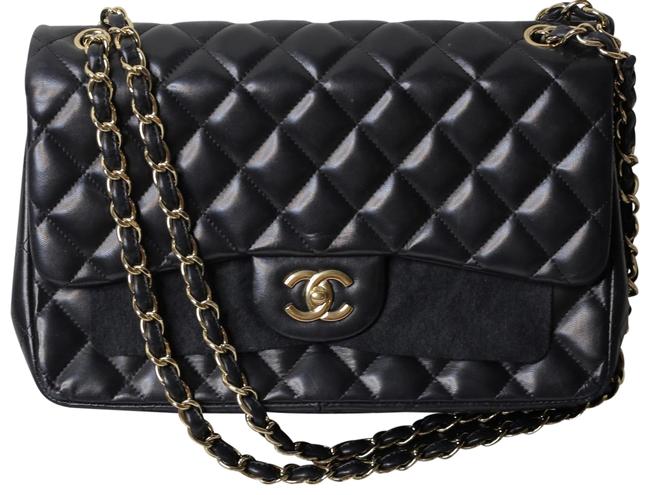 Chanel Classic Flap M409 Black Leather Shoulder Bag 