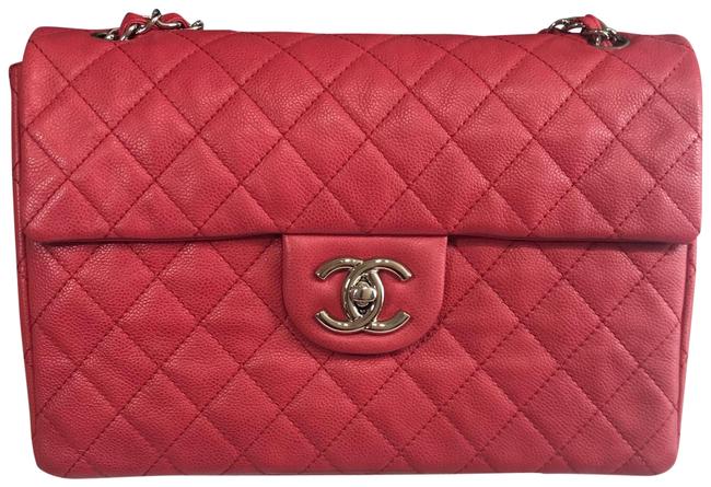 Chanel Classic Flap XL Maxi Pink Red Caviar Single Shw Pink Red Shoulder Bag 