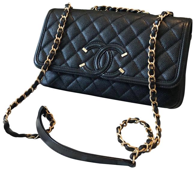 Chanel Classic Flap Medium Filigree Cc Black Caviar Leather Shoulder Bag 