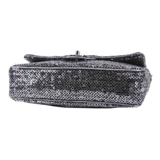 Chanel Classic Flap Medium Sequin Silver Fabric Shoulder Bag 