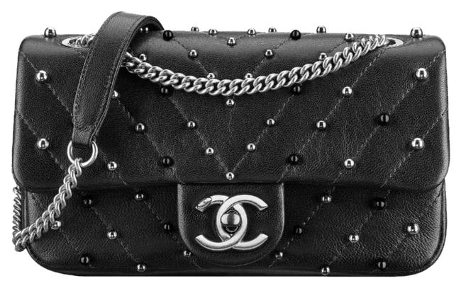 Chanel Classic Flap Mini Peals Black Lambskin Leather Shoulder Bag 