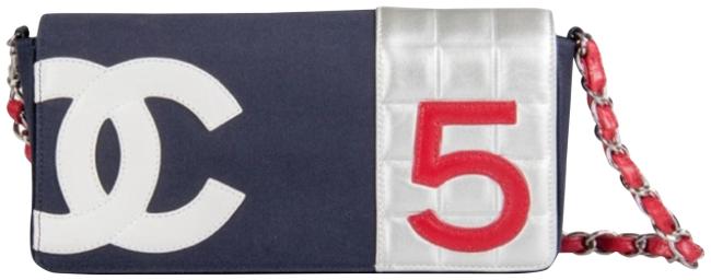 Chanel Classic Flap Multicolor and Leather No 5 Navy Blue Canvas Shoulder Bag 