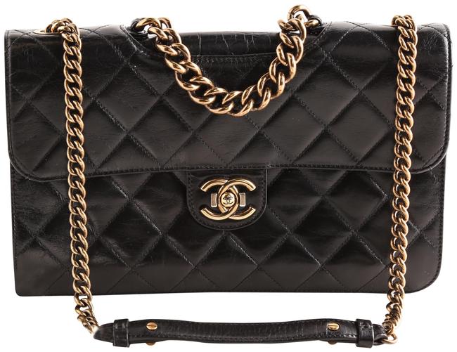Chanel Classic Flap Perfect Edge Black Calfskin Leather Shoulder Bag 