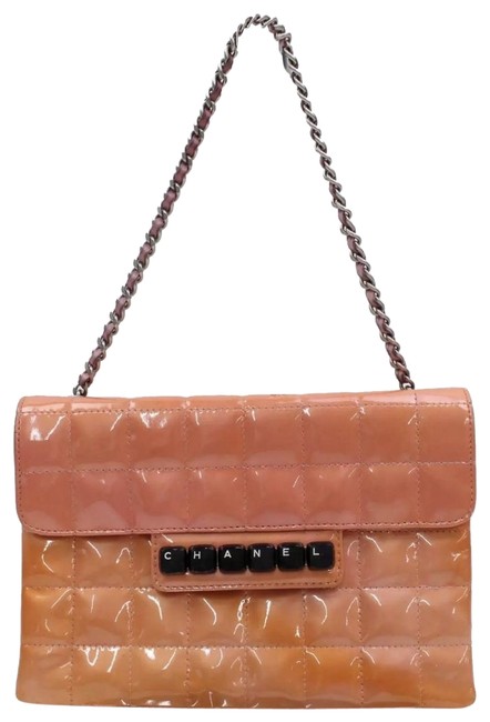 Chanel Classic Flap Pink Peach Patent Leather Shoulder Bag 