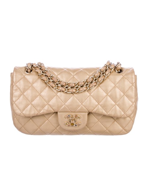 Chanel Classic Flap Precious Jewel Large Gold Lambskin Leather Shoulder Bag 