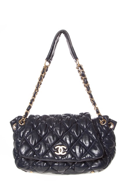 Chanel Classic Flap Quilted Bubble Accordion Navy Leather Shoulder Bag 