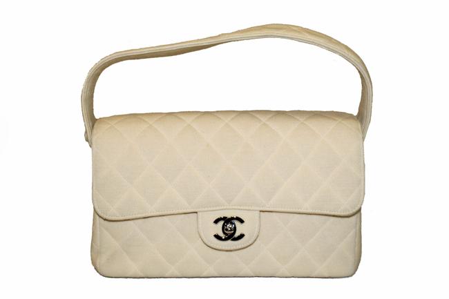 Chanel Classic Flap Quilted Double Sided Beige Fabric Shoulder Bag 