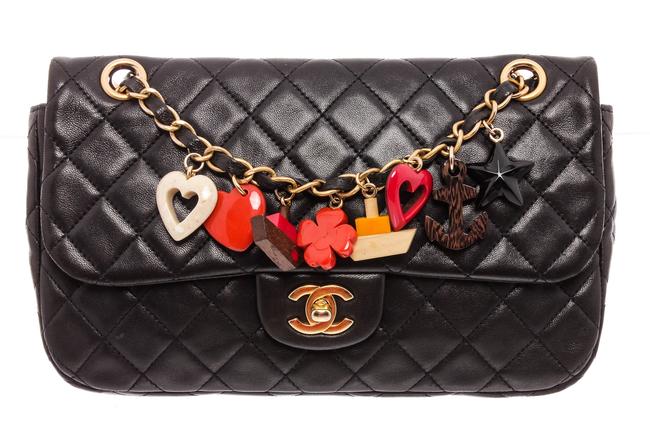 Chanel Classic Flap Quilted Medium Marine Charms Black Leather Shoulder Bag 