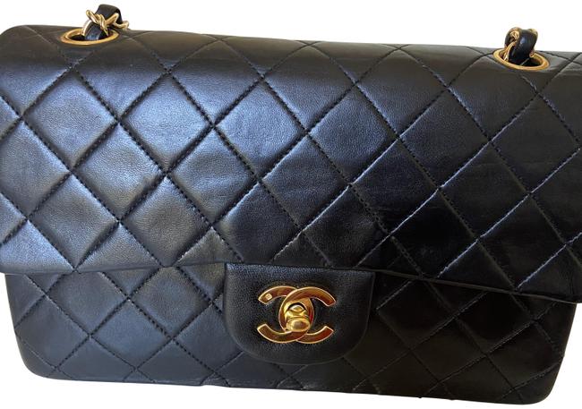 Chanel Classic Flap Quilted Small Double Black Lambskin Leather Shoulder Bag 