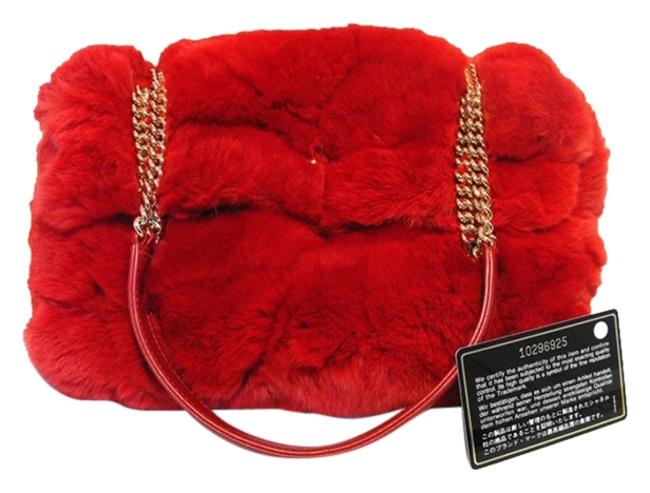 Chanel Classic Flap Rabbit Red Fur Shoulder Bag 