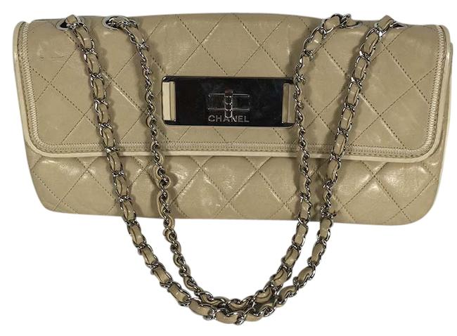 Chanel Classic Flap Silver Hardware Beige Lambskin Leather Shoulder Bag 