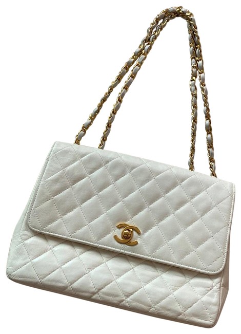 Chanel Classic Flap Single White Shoulder Bag 