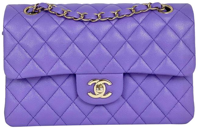 Chanel Classic Flap Small Caviar Ghw Violet Calfskin Leather Shoulder Bag 