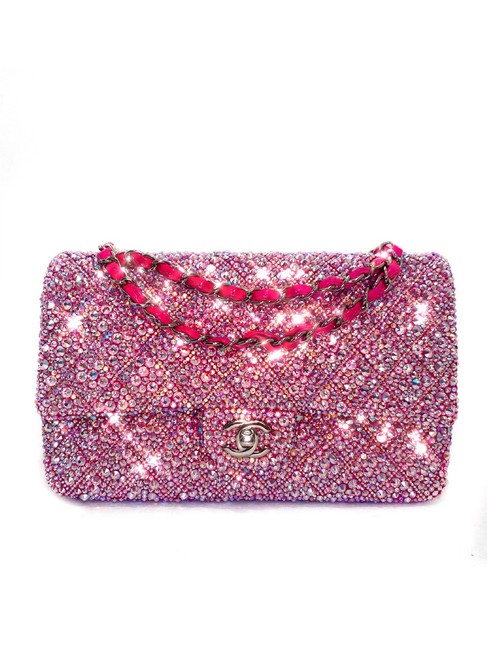 Chanel Classic Flap Strass Pink Leather Shoulder Bag 