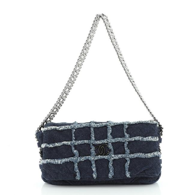 Chanel Classic Flap Triple Chain Fringe Blue Denim Shoulder Bag 