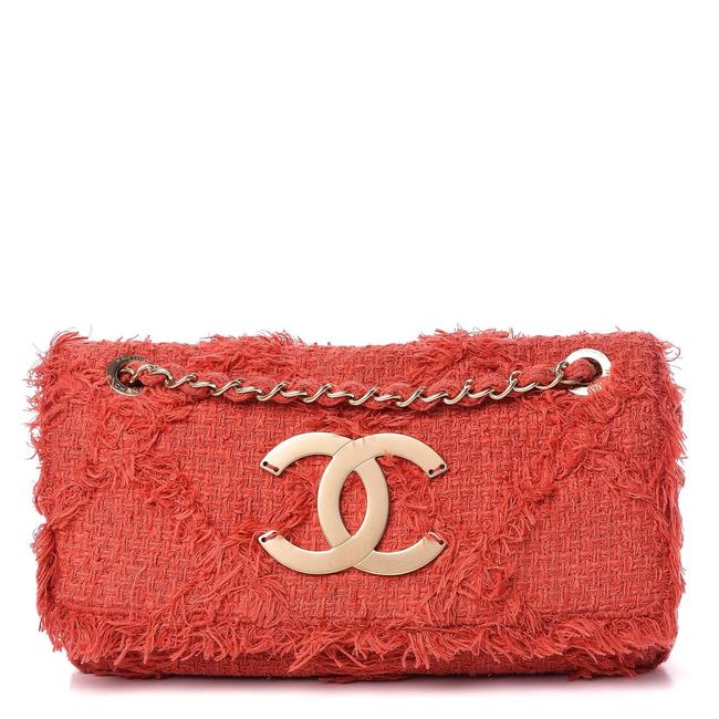 Chanel Classic Flap Tweed Diamond Quilted Red Shoulder Bag 