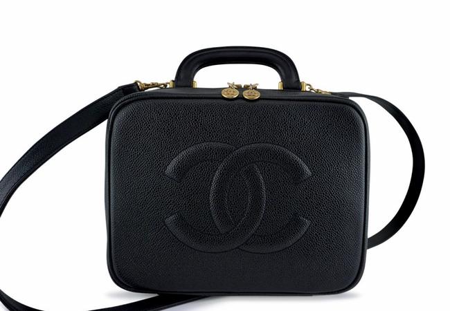 Chanel Classic Flap Vanity Case Rare Large Top Black Caviar Leather Shoulder Bag 
