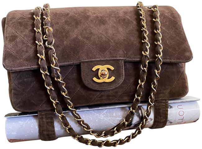Chanel Classic Flap Vintage 1991 Brown Velvet Shoulder Bag 