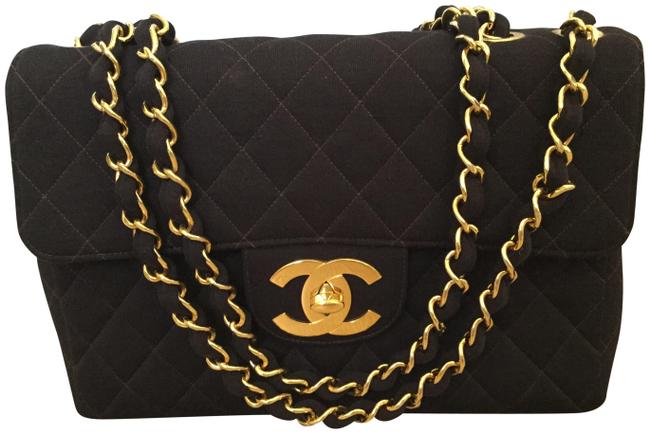 Chanel Classic Flap Vintage Jumbo Brown Cloth Shoulder Bag 