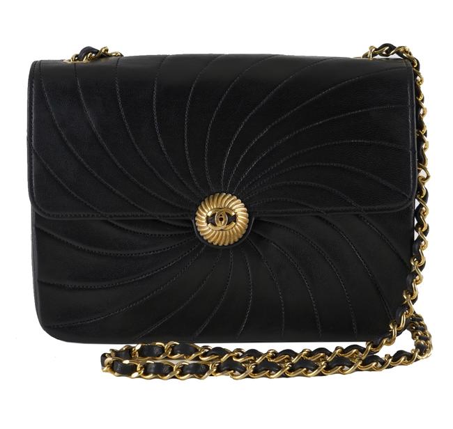 Chanel Classic Flap Wave Cc Logo Chain Black Lambskin Leather Shoulder Bag 