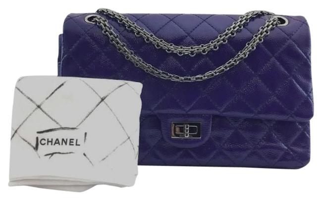 Chanel Classic Flap With Purple Verni Caviar Blue Leather Shoulder Bag 