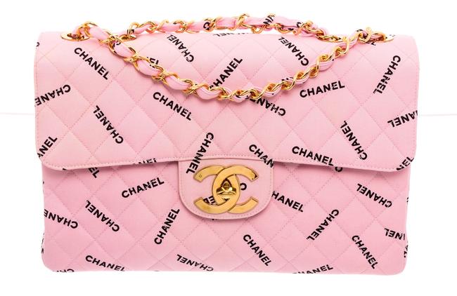 Chanel Classic Flap XL Logo Jumbo Maxi Single Pink Canvas Shoulder Bag 