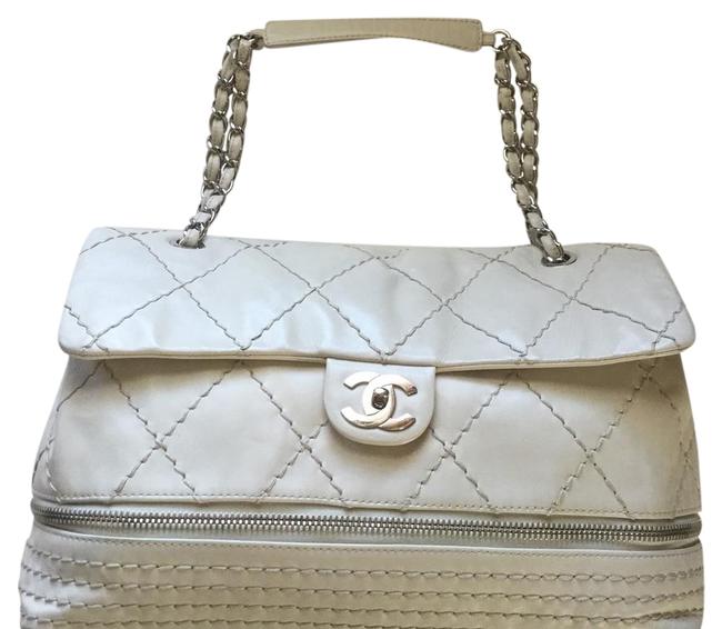 Chanel Classic Ivory Flap Leather with Zip Bottom Shoulder Bag 