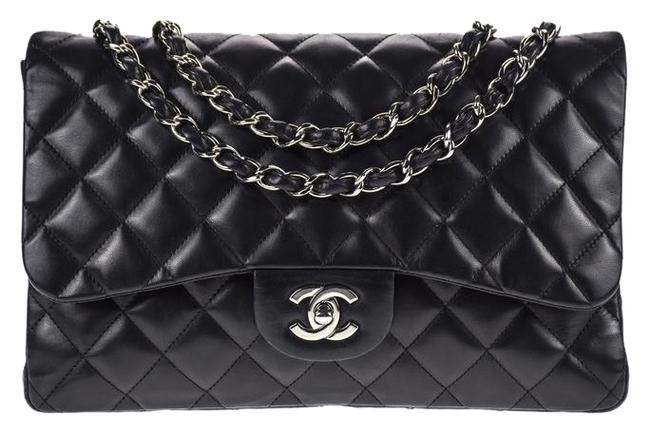 Chanel Classic Jumbo Flap Black Leather Shoulder Bag 