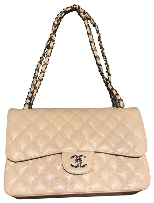 Chanel Classic Jumbo Nude Caviar Leather Shoulder Bag 