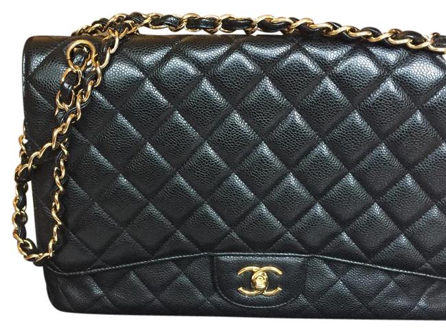Chanel Classic Maxi Black Caviar Leather Shoulder Bag 