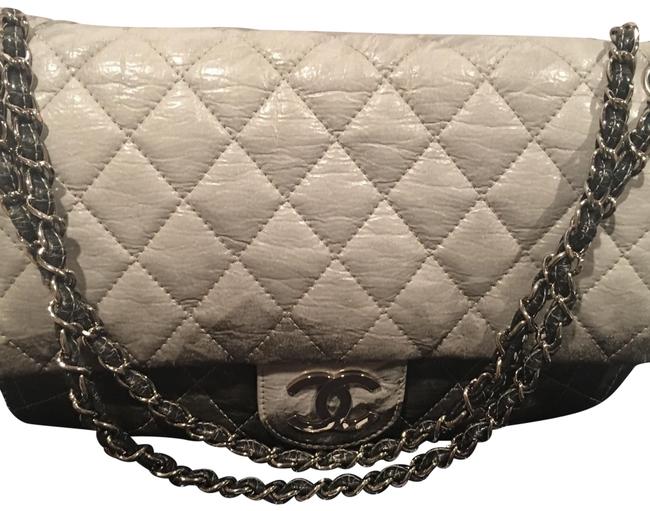 Chanel Classic Melrose Ombre Jumbo Flap Black Grey Vinyl Shoulder Bag 