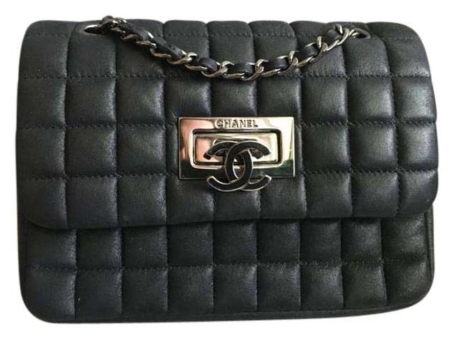 Chanel Classic Mini Square Flap Black Calfskin Leather Shoulder Bag 