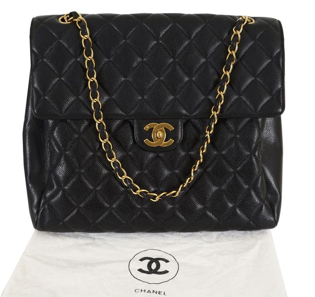 Chanel Classic Quilted Caviar Maxi Flap Black Leather Shoulder Bag 