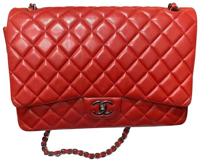 Chanel Classic Red Lambskin Leather Shoulder Bag 