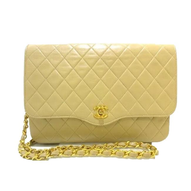 Chanel Classic Single Flap Cc Beige Leather Shoulder Bag 