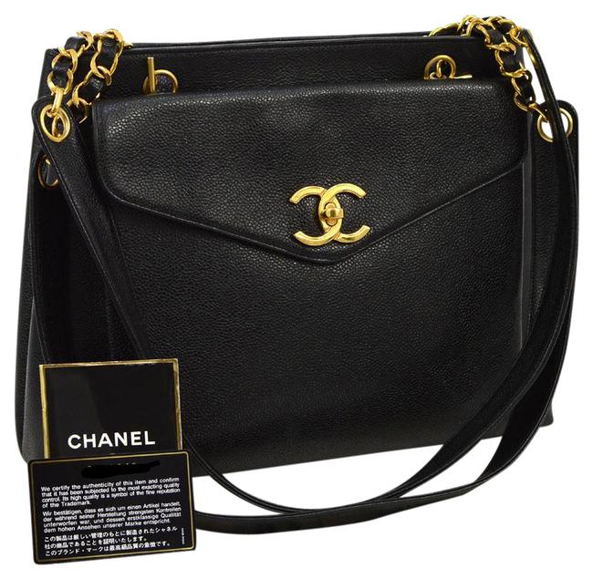 Chanel Tote Classic Black Caviar Leather Shoulder Bag 