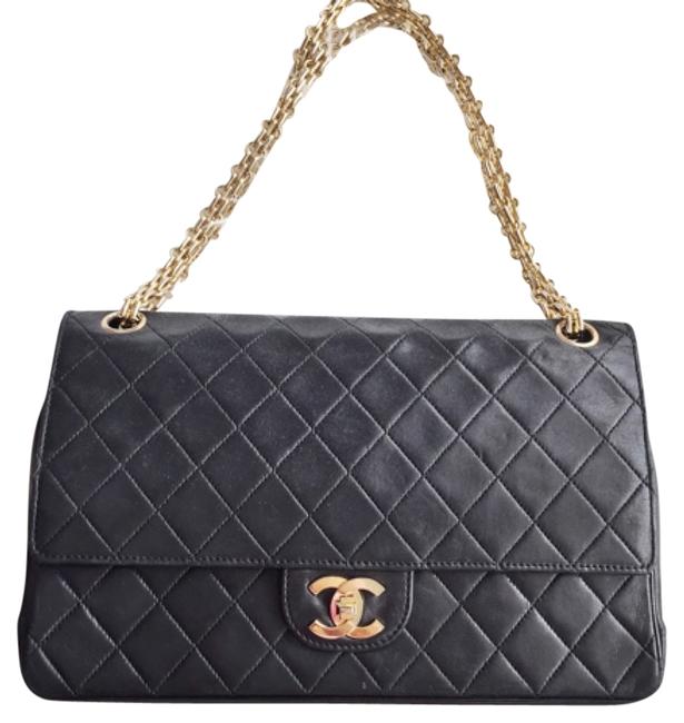 Chanel Double Flap Classic Vintage Black Lambskin Shoulder Bag 