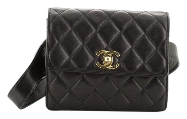 Chanel Classic Waist Vintage Cc Flap Quilted Small Black Leather Shoulder Bag 