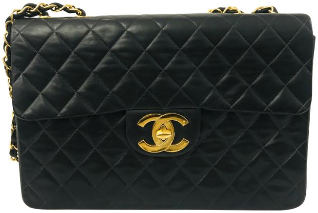 Chanel Classic XL Lambskin Jumbo Flap Black Leather Shoulder Bag 