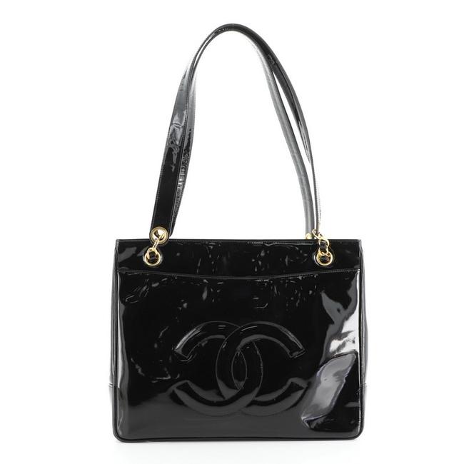 Chanel Clutch Vintage Timeless Chain Patent Medium Black Leather Shoulder Bag 