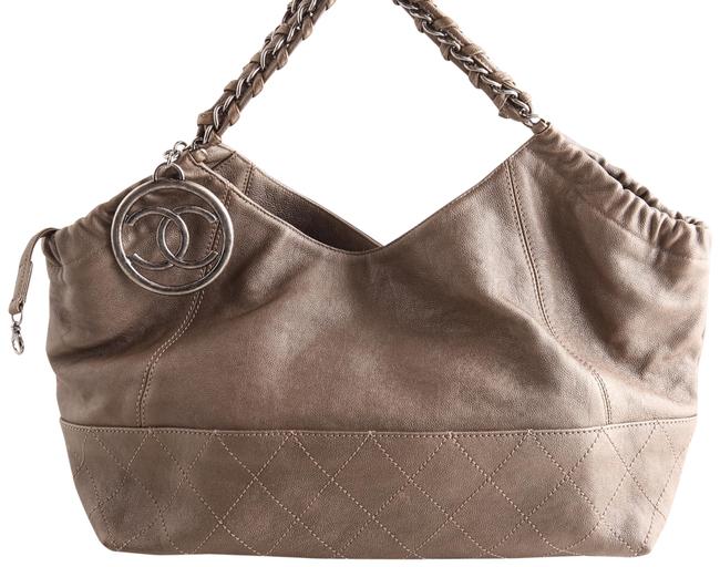 Chanel Coco Cabas XL Metallic Brown Leather Shoulder Bag 