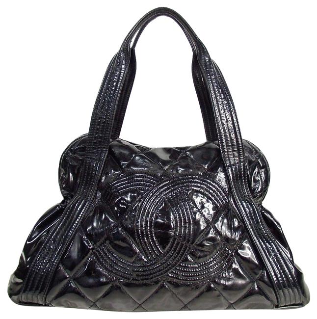Chanel Coco Mark Embroidery Matrasse Tote Black Leather Shoulder Bag 