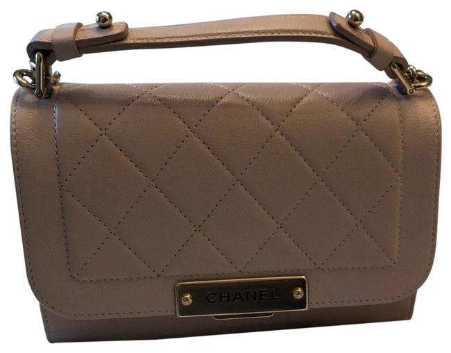 Chanel Crosdbody Handle Light Pink Beige Lambskin Leather Shoulder Bag 