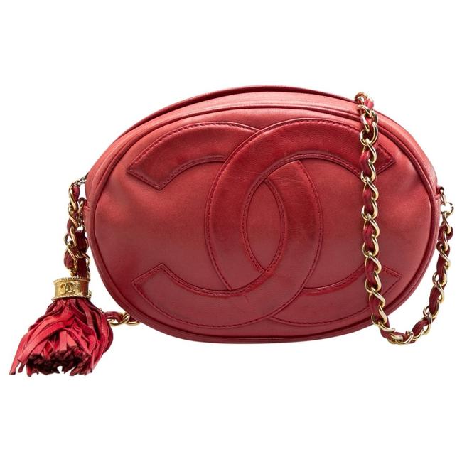 Chanel Crossbody Mini Oval Cc Tassel Red Leather Shoulder Bag 