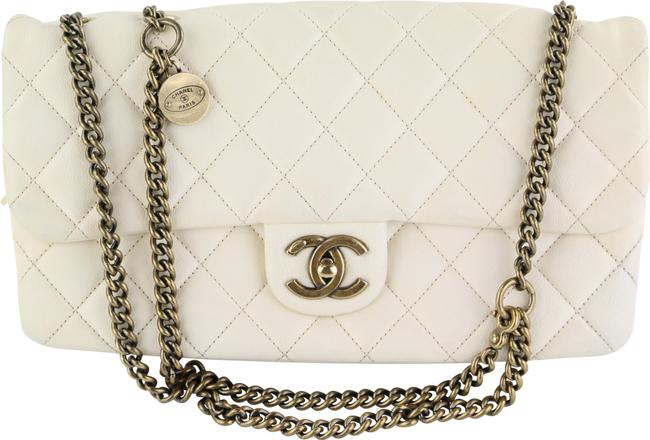Chanel Crown Flap Ivory Lambskin Shoulder Bag 