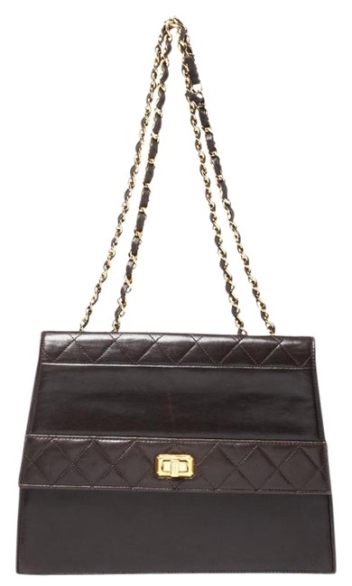 Chanel Dark Quilted Vintage Strap Brown Leather Shoulder Bag 