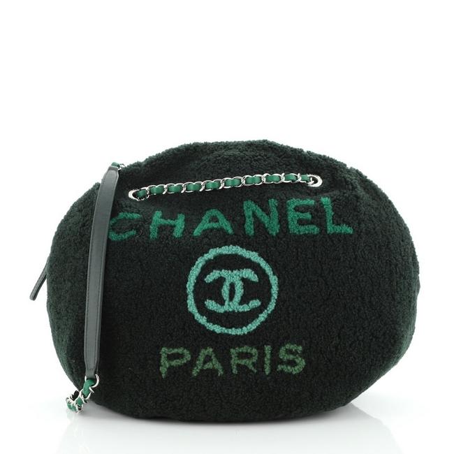 Chanel Deauville Round Large Green Shearling Wool Shoulder Bag 